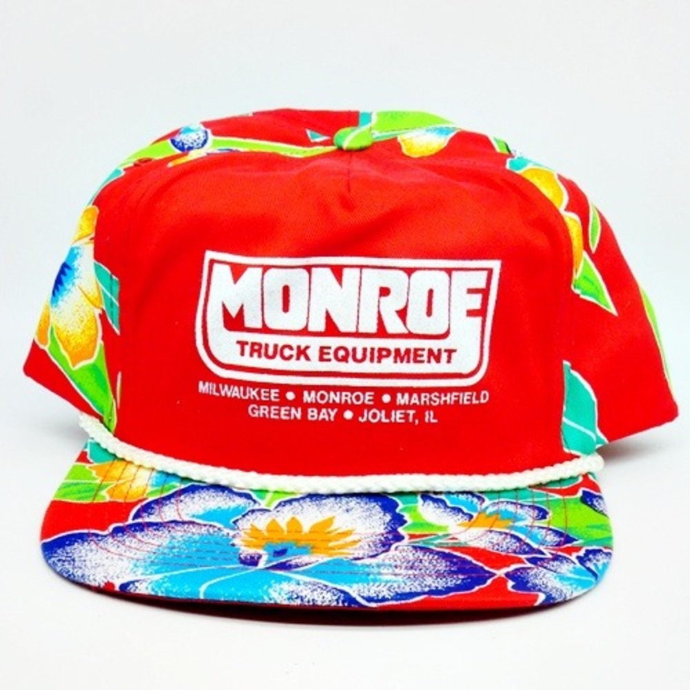 Vintage Monroe Truck Equipment Mesh Snapback Trucker Hat Adjustable Floral Red